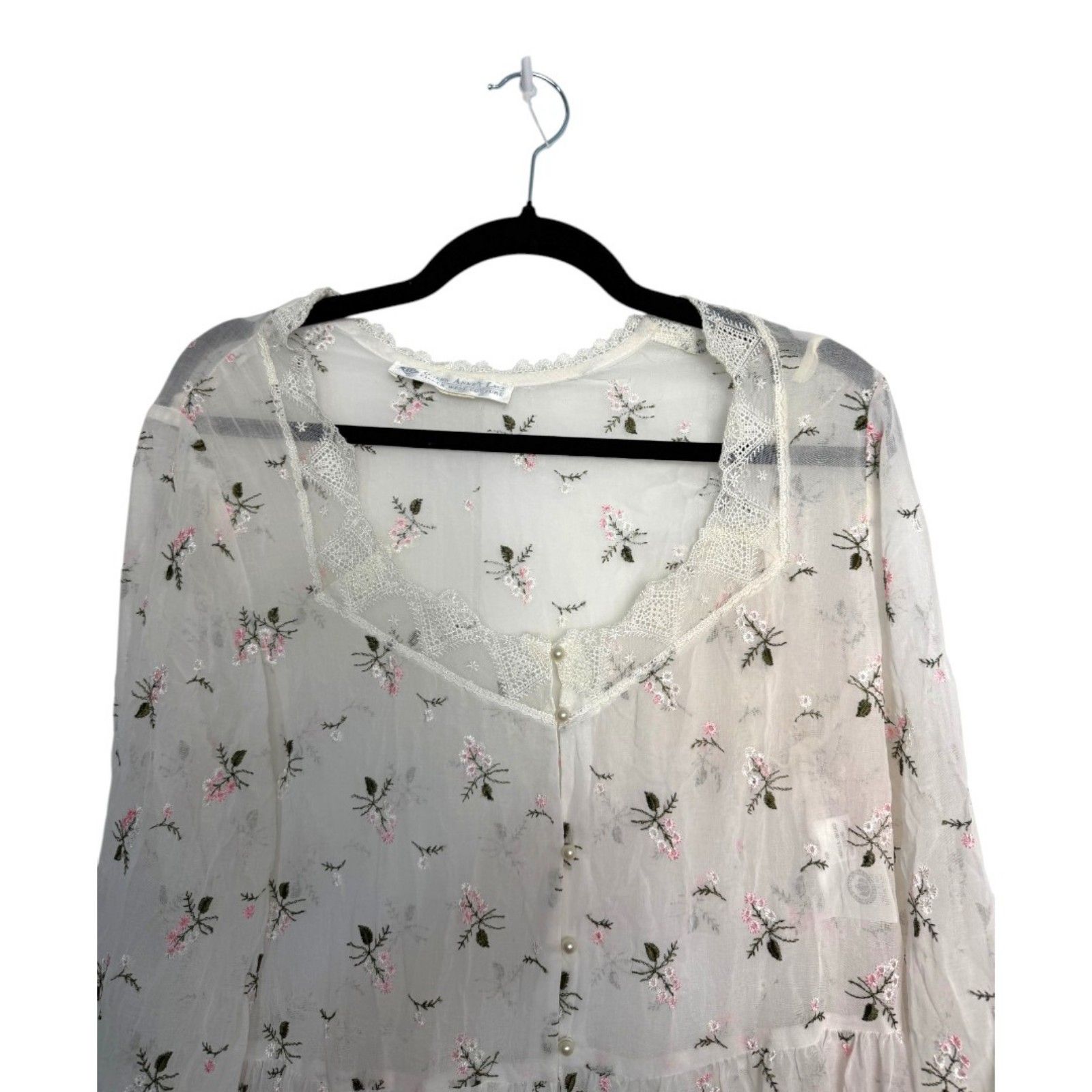Queen Anne's Lace Eileen West Couture Vintage Sheer Floral Nightgown Medium — image 4 of 8
